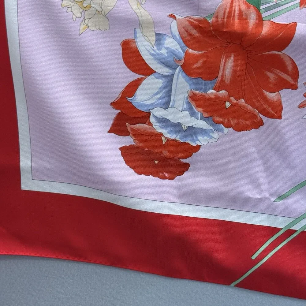 Brooks Brothers Silk Square Scarf Floral Botanical Rose Red Pink NWT Italy VTG